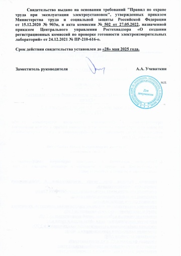 Свидетельство о регистрации электролаборатории ООО «Радэк», лист 2